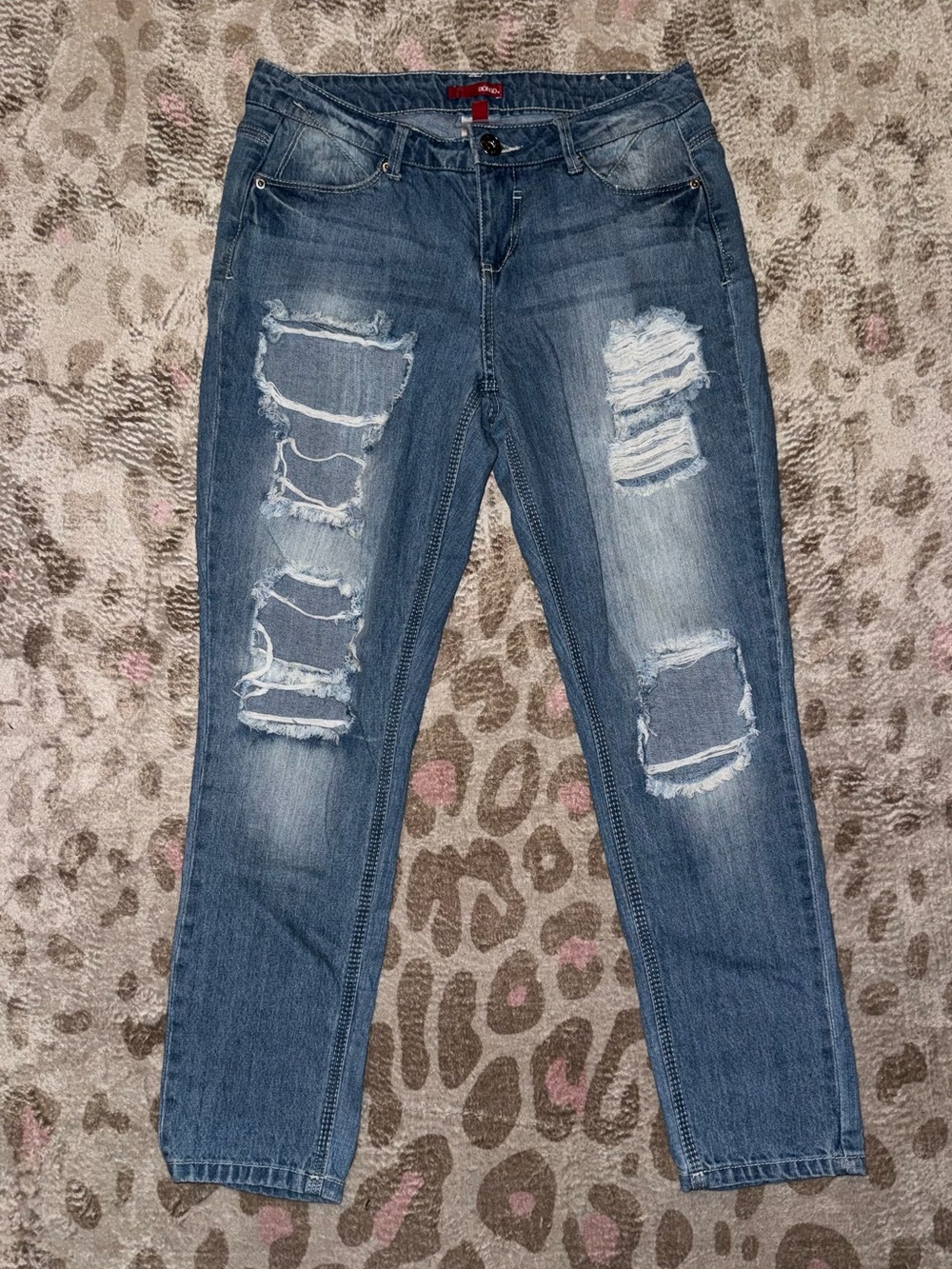 BONGO Distressed Washed Blue Boyfriend Jeans